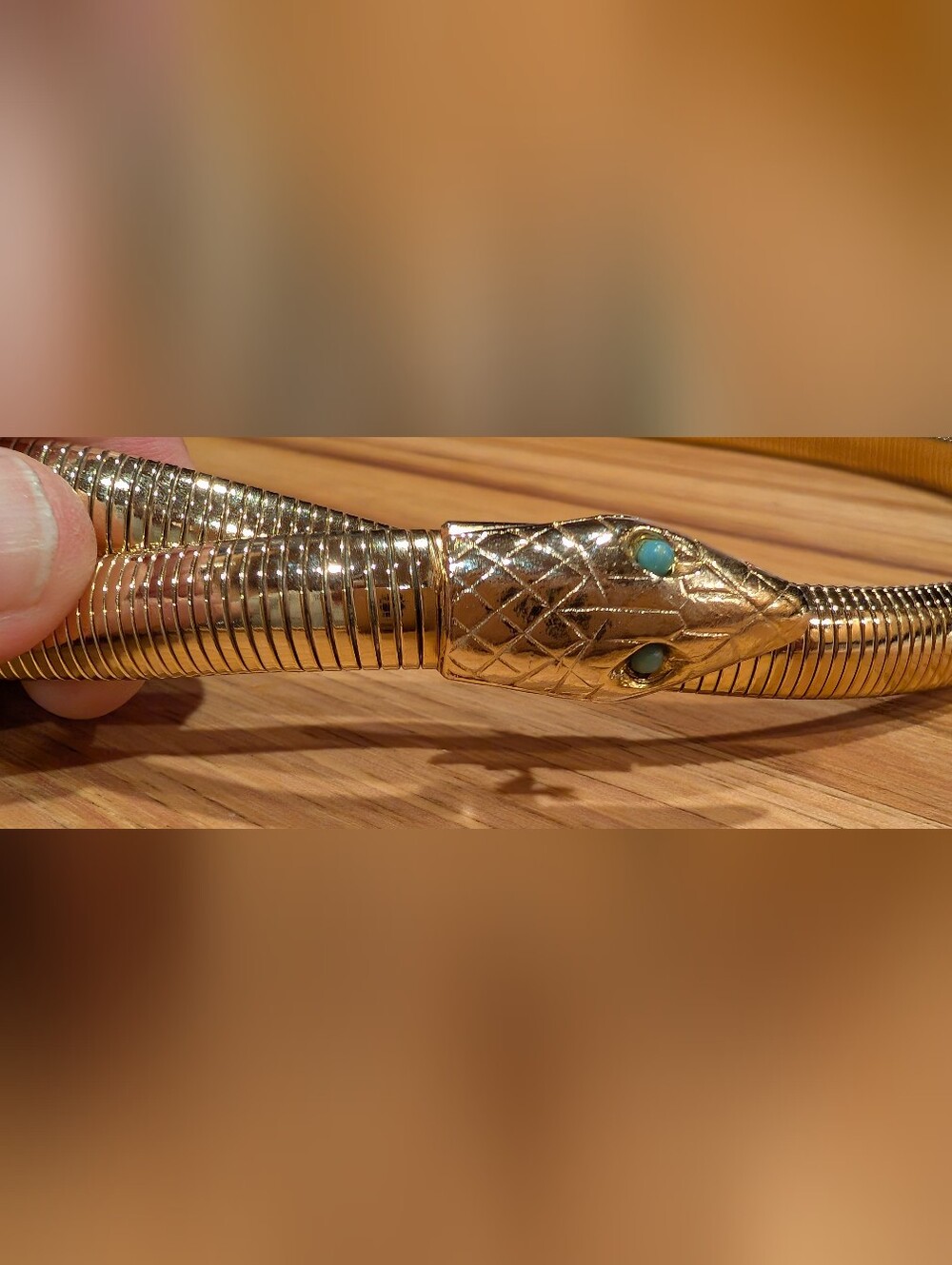 Goldtone Snake Belt With Green Eyes